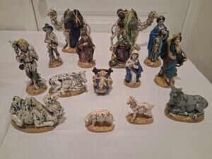 Vintage Ceramic Nativity Set 14 Pcs Hand Painted Christmas Atlantic Holland Mold